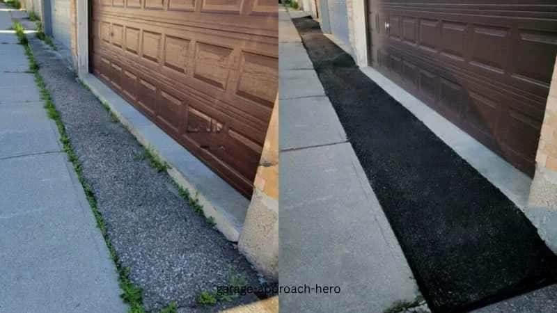 Severely sunk garage approach with water pooling - before repair