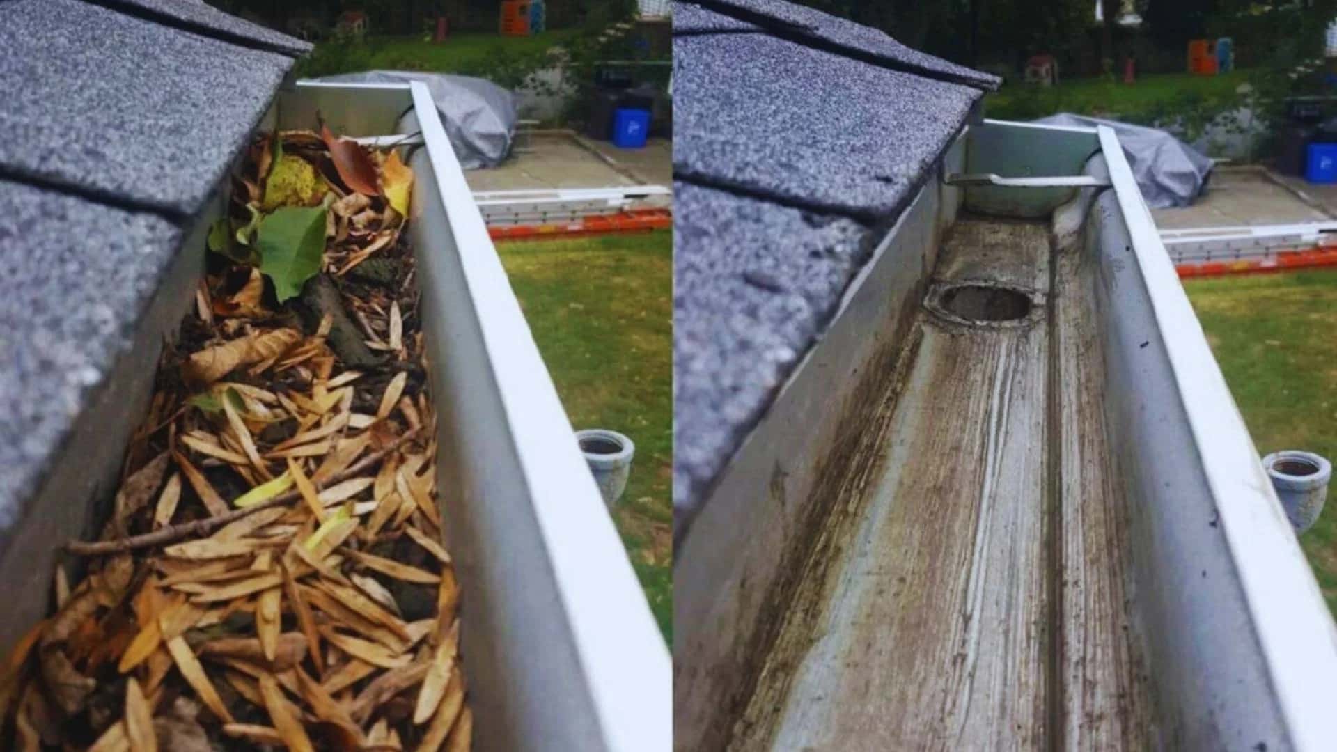 Gutter transformation in Vars - before and after farm property cleaning