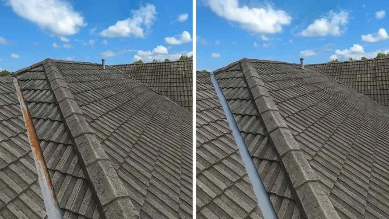 Before: Leaking roof with water damage. After: Perfect repair, home protected.
