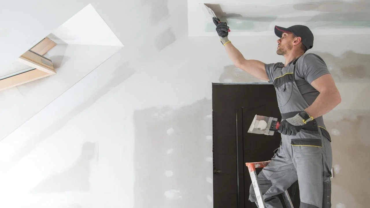 Skilled worker applying smooth drywall finish in Ottawa home